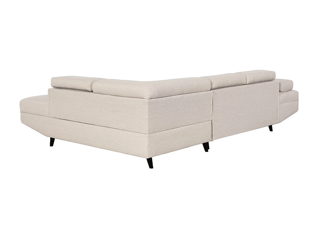 Canapé d'angle droit convertible Rio Scandinave avec coffre en tissu - Beige, Pieds noir - L271 x P192 x H70cm - Loungitude