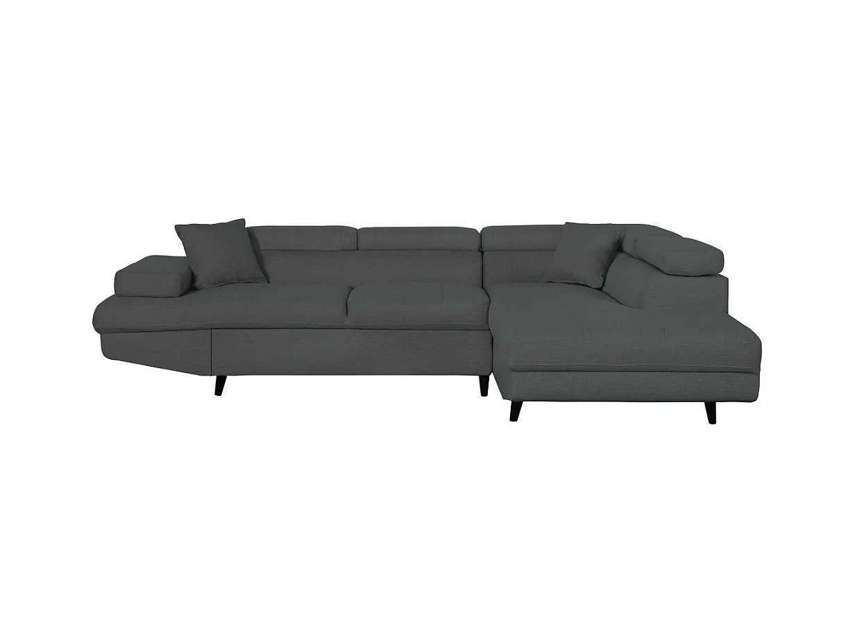 Canapé d'angle droit convertible Rio Scandinave avec coffre en tissu - Gris anthracite, Pieds noir - L271 x P192 x H70cm - Loungitude