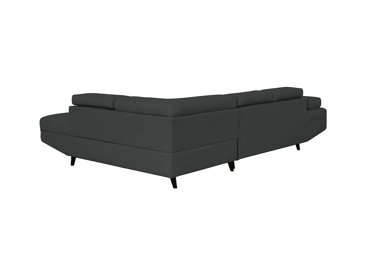 Canapé d'angle droit convertible Rio Scandinave avec coffre en tissu - Gris anthracite, Pieds noir - L271 x P192 x H70cm - Loungitude