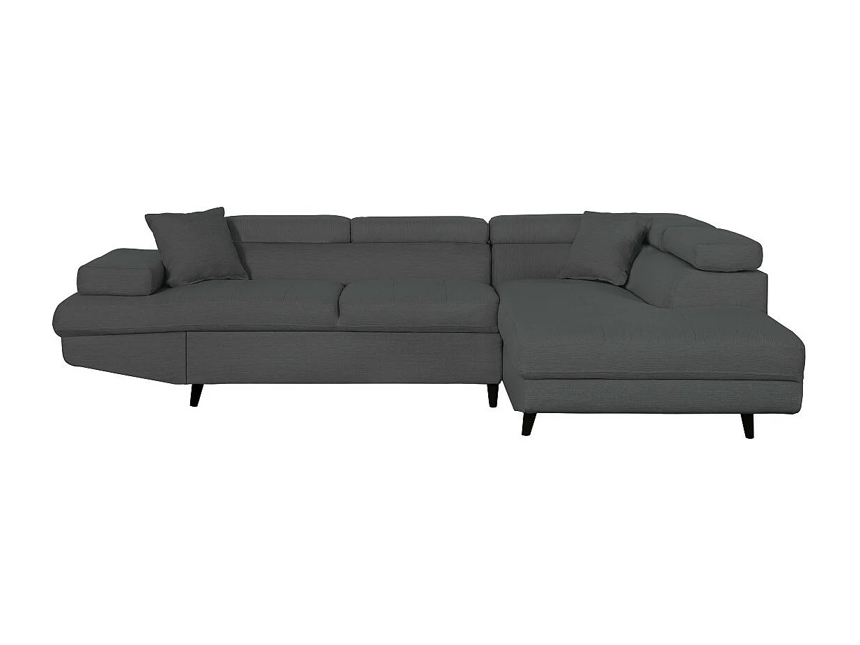 Canapé d'angle droit convertible Rio Scandinave avec coffre en tissu - Gris anthracite, Pieds noir - L271 x P192 x H70cm - Loungitude