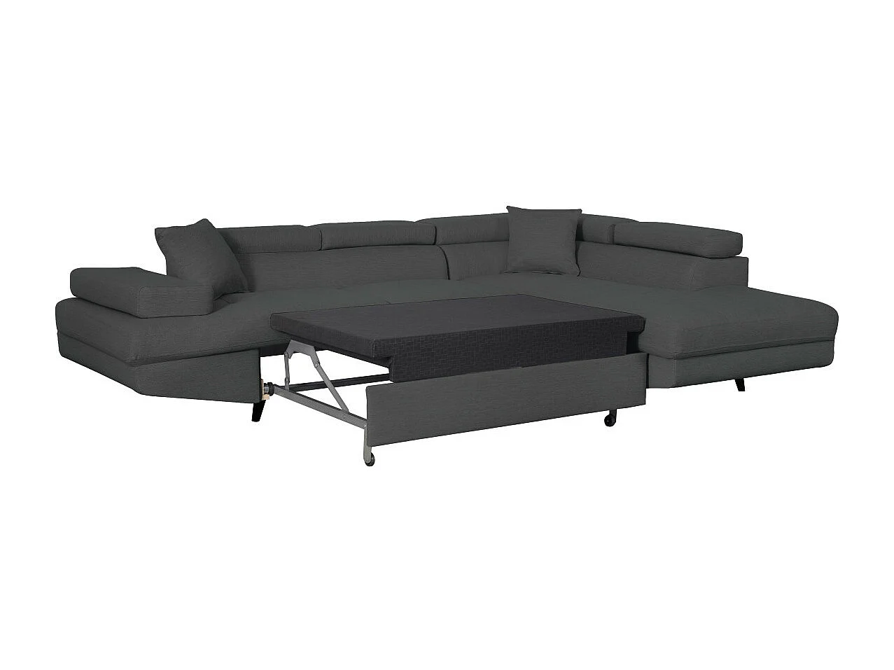 Canapé d'angle droit convertible Rio Scandinave avec coffre en tissu - Gris anthracite, Pieds noir - L271 x P192 x H70cm - Loungitude