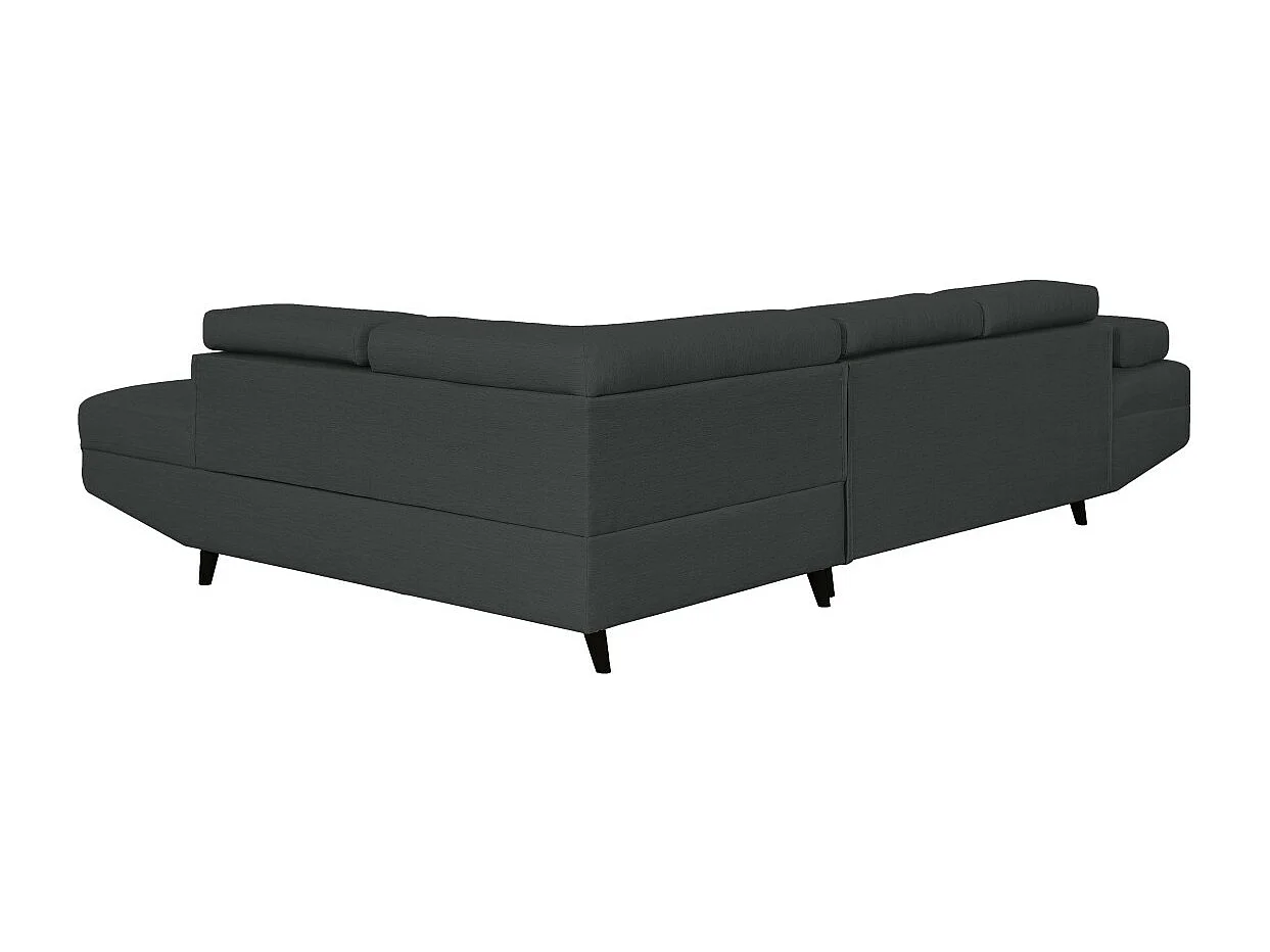 Canapé d'angle droit convertible Rio Scandinave avec coffre en tissu - Gris anthracite, Pieds noir - L271 x P192 x H70cm - Loungitude