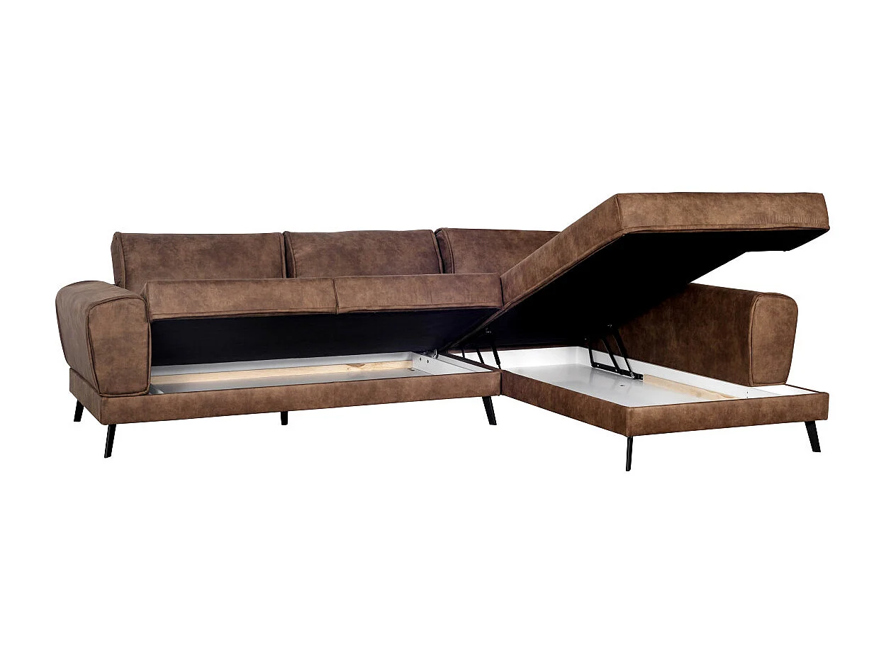 Canapé d'angle droit India 4 places convertible 2 coffres en tissu marron industriel - Marron - L304 x 212 x 86cm - Loungitude