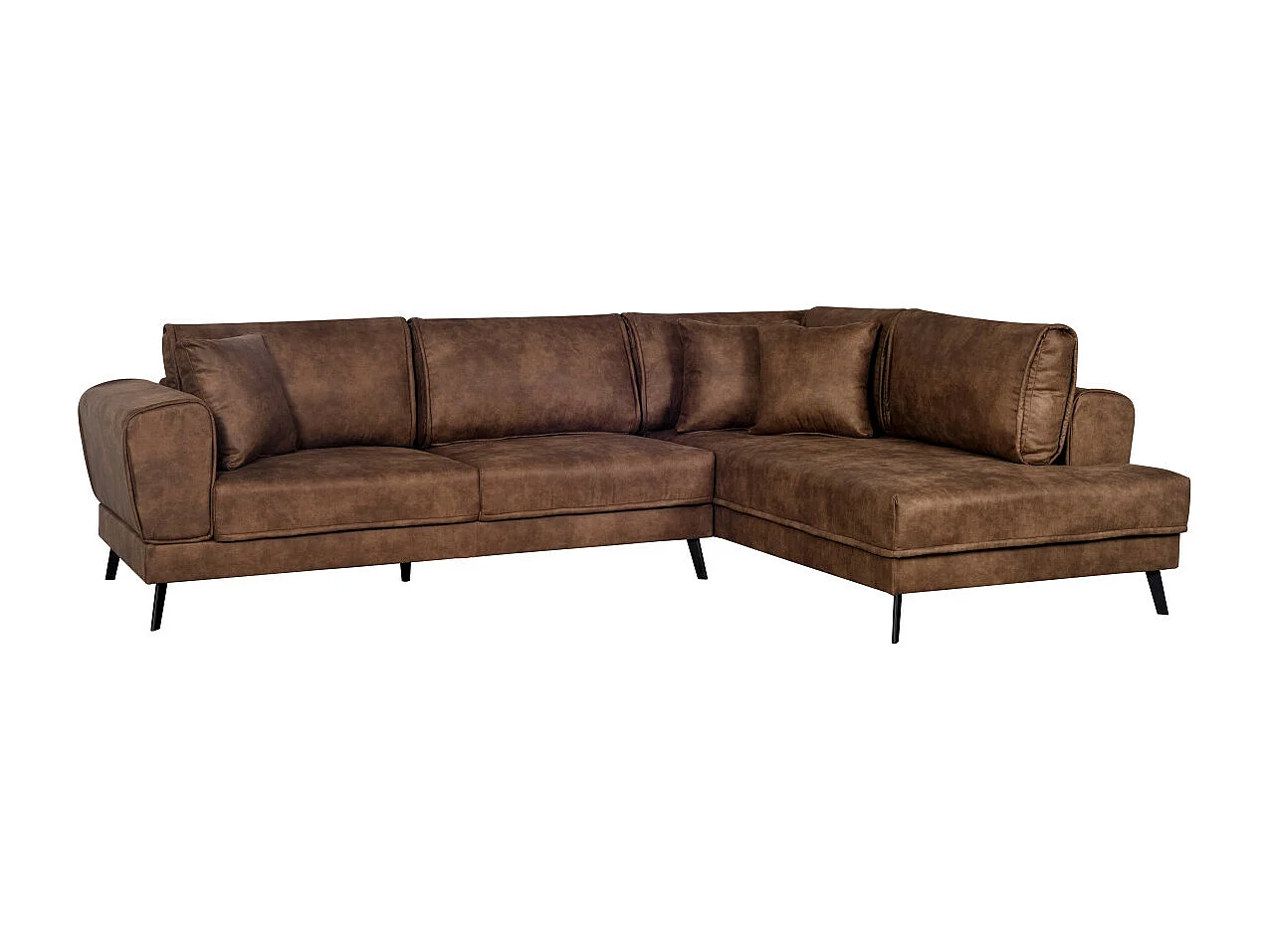Canapé d'angle droit India 4 places convertible 2 coffres en tissu marron industriel - Marron - L304 x 212 x 86cm - Loungitude