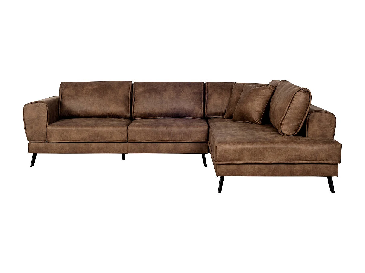 Canapé d'angle convertible 4 places avec coffre en tissu marron