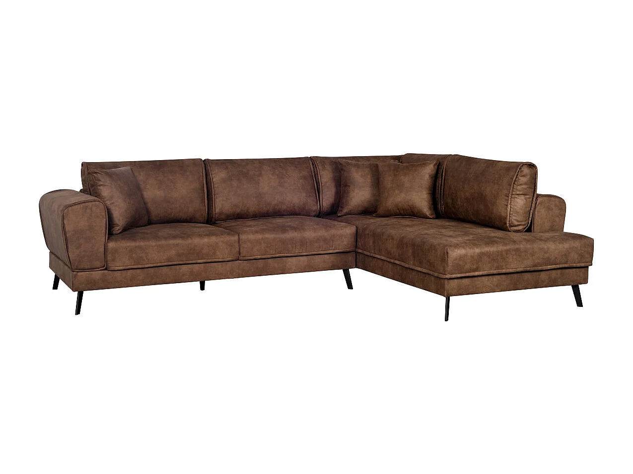 Canapé d'angle convertible 4 places avec coffre en tissu marron