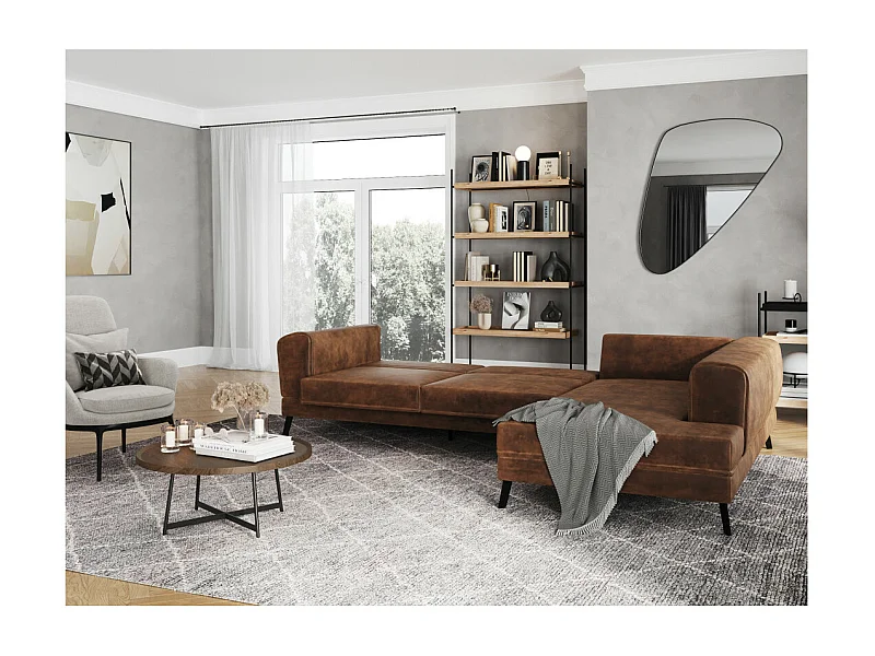 Canapé d'angle droit India 4 places convertible 2 coffres en tissu marron industriel - Marron - L304 x 212 x 86cm - Loungitude