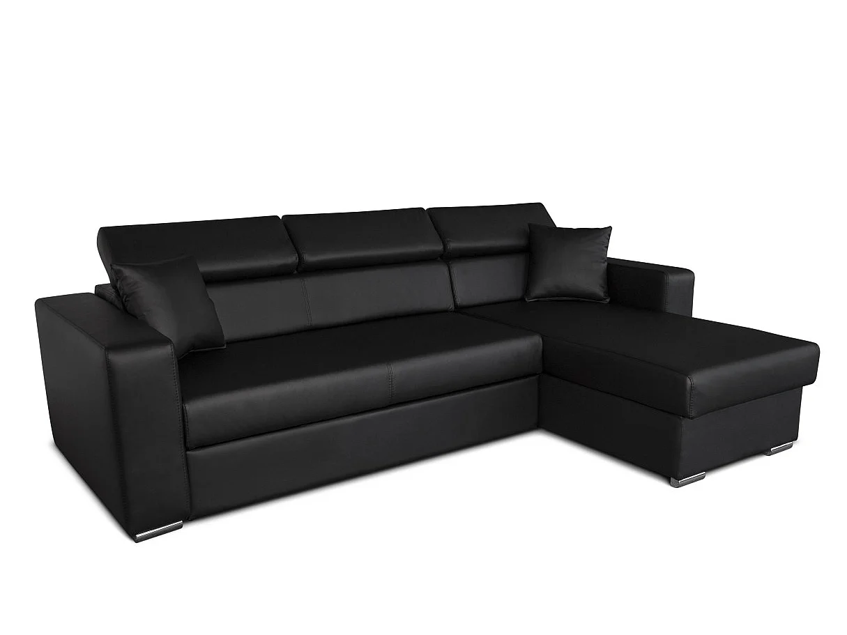 Canapé d'angle LESLIE Convertible et Réversible en Simili - Noir