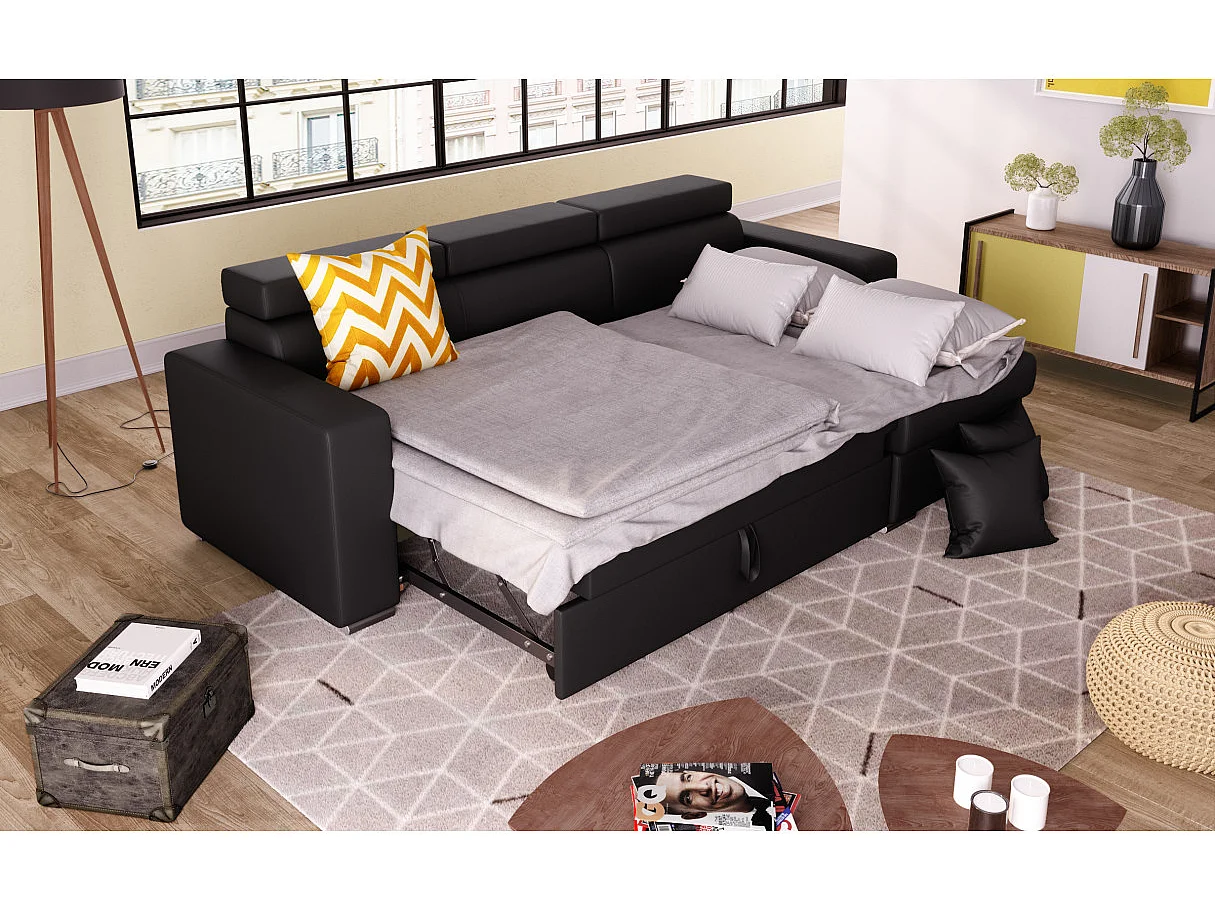 Canapé d'angle LESLIE Convertible et Réversible en Simili - Noir