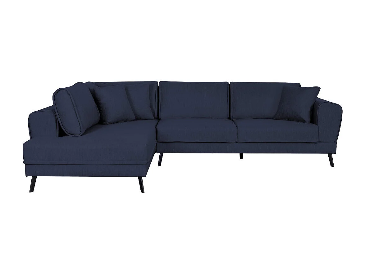 Canapé d'angle gauche 4 places India convertible 2 coffres en tissu - Bleu foncé - L304 x 212 x 86cm - Loungitude