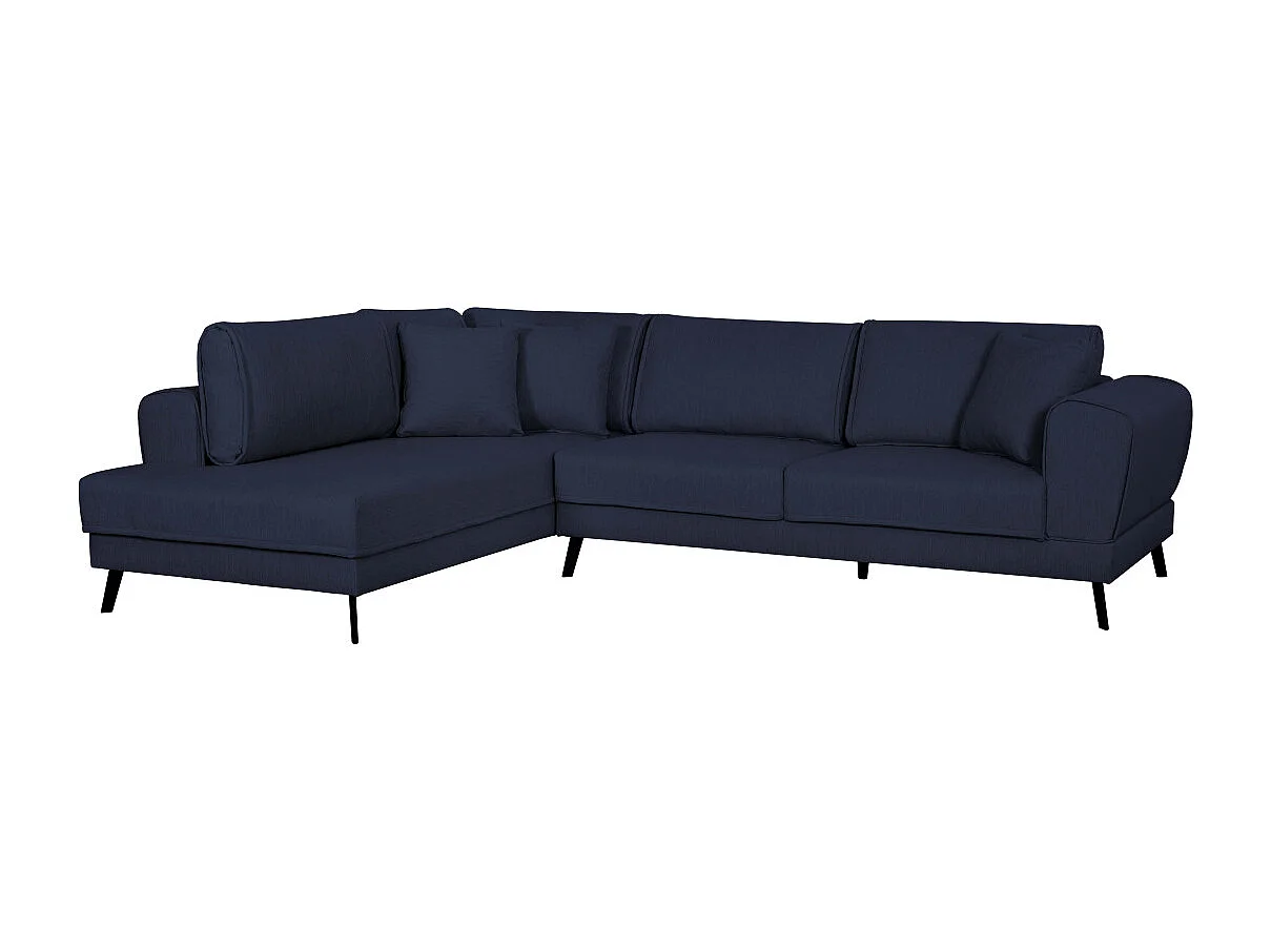 Canapé d'angle gauche 4 places India convertible 2 coffres en tissu - Bleu foncé - L304 x 212 x 86cm - Loungitude
