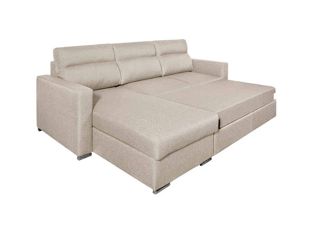 Canapé d'angle 4 places Kei réversible convertible en tissu - Beige - L242 x P177 x H95cm - Loungitude