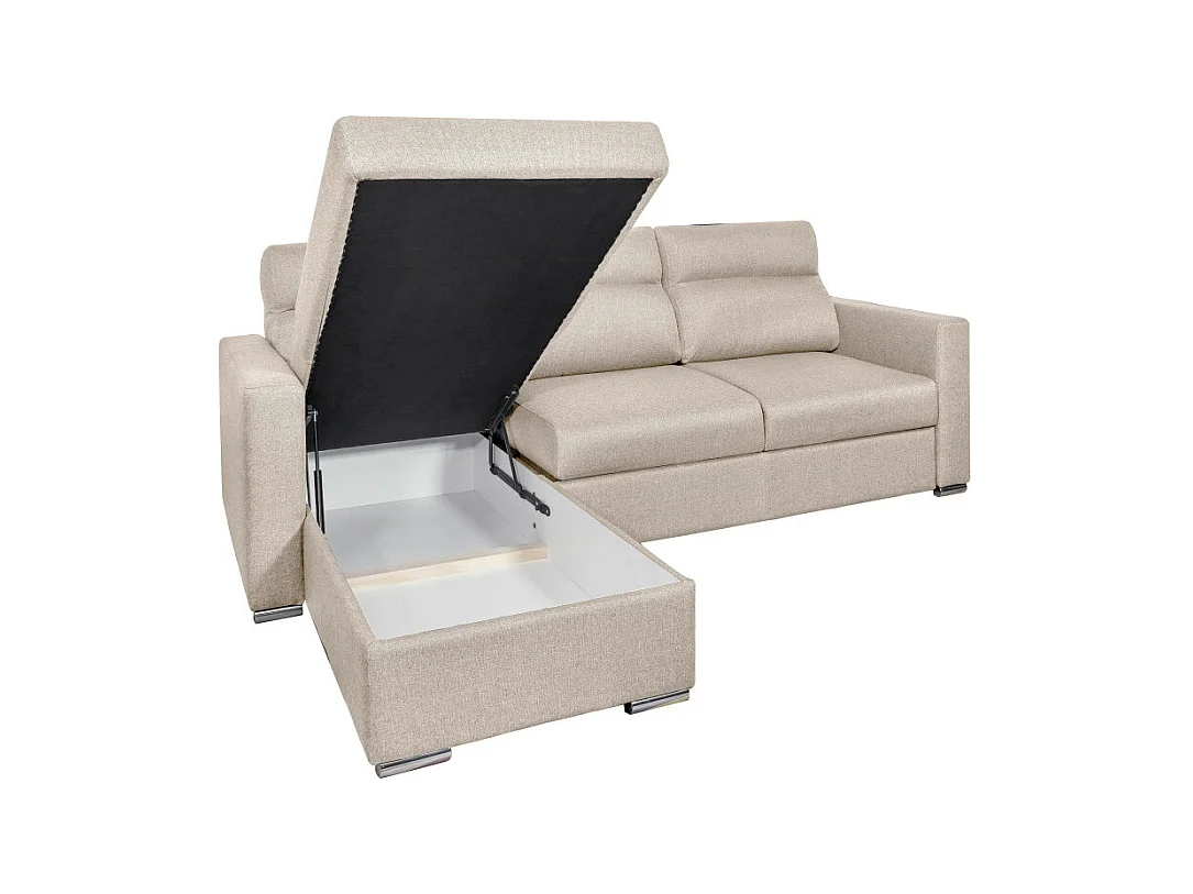 Canapé d'angle 4 places Kei réversible convertible en tissu - Beige - L242 x P177 x H95cm - Loungitude