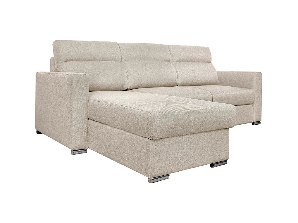 Canapé d'angle 4 places Kei réversible convertible en tissu - Beige - L242 x P177 x H95cm - Loungitude