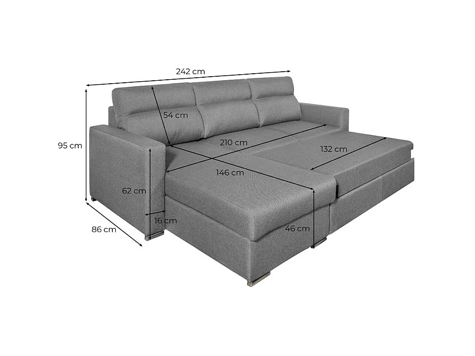 Canapé d'angle 4 places Kei réversible convertible en tissu - Beige - L242 x P177 x H95cm - Loungitude