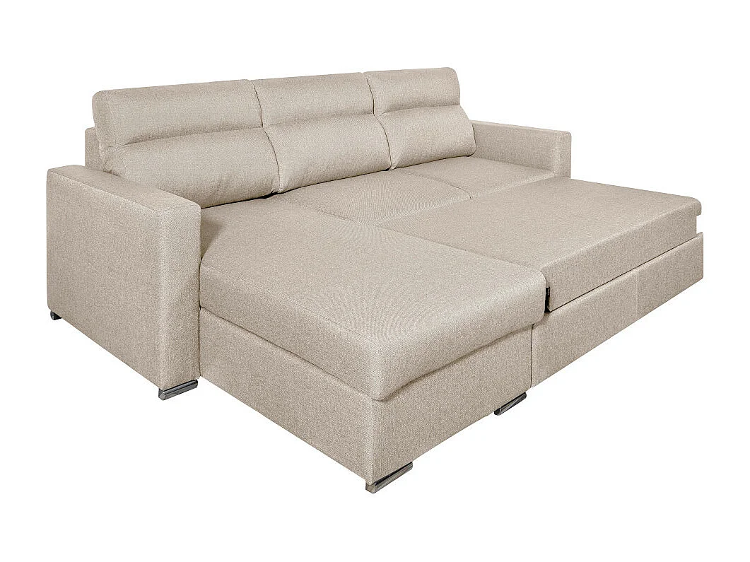 Canapé d'angle 4 places Kei réversible convertible en tissu - Beige - L242 x P177 x H95cm - Loungitude