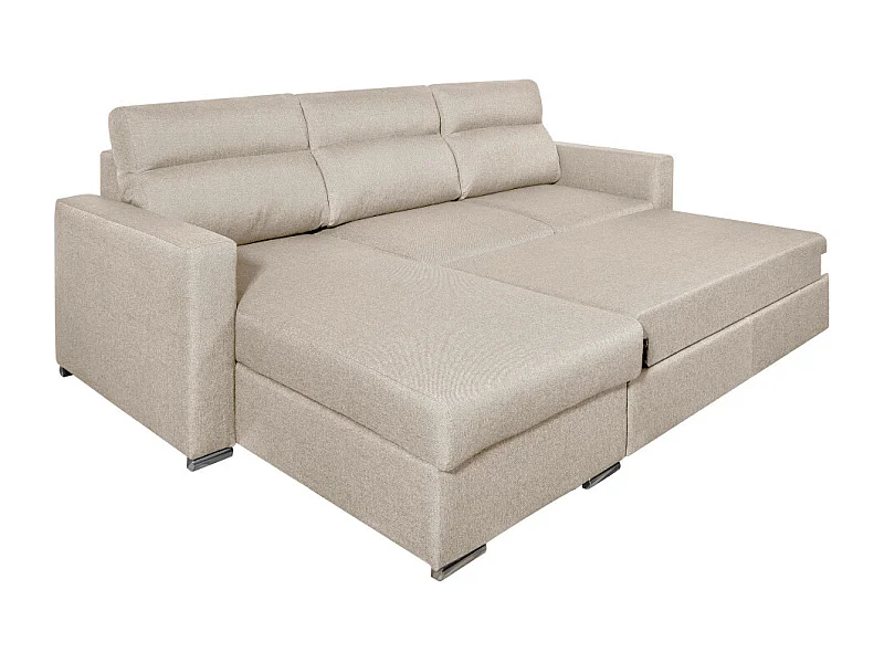Canapé d'angle 4 places Kei réversible convertible en tissu - Beige - L242 x P177 x H95cm - Loungitude