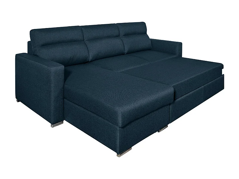 Canapé d'angle 4 places Kei réversible convertible en tissu - Bleu pétrole - L242 x P177 x H95cm - Loungitude