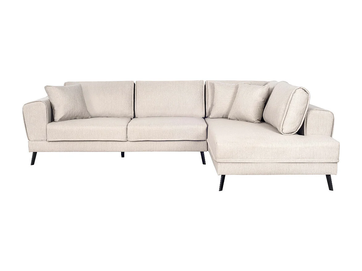 Canapé d'angle droit 4 places India convertible 2 coffres en tissu - Beige - L304 x 212 x 86cm - Loungitude