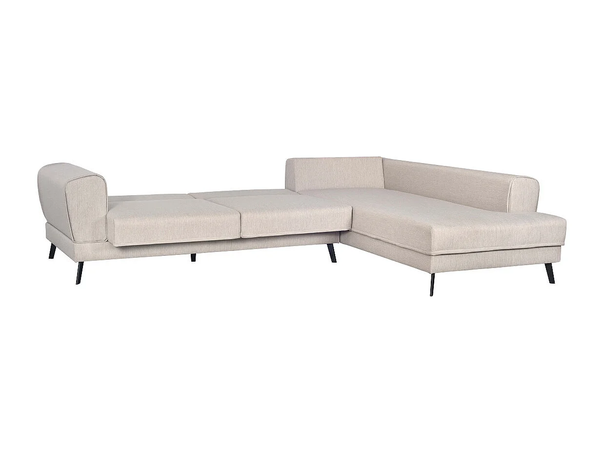 Canapé d'angle droit 4 places India convertible 2 coffres en tissu - Beige - L304 x 212 x 86cm - Loungitude