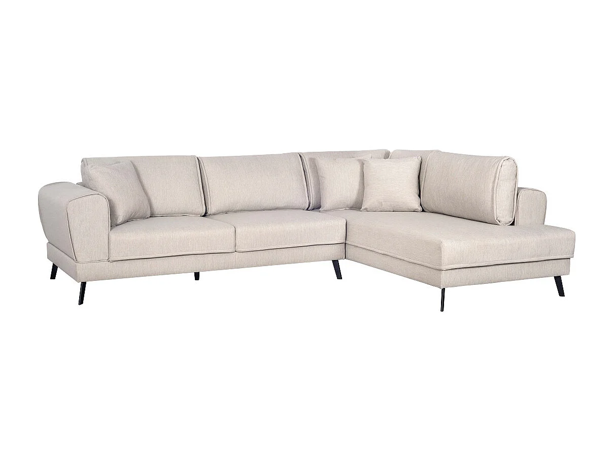 Canapé d'angle droit 4 places India convertible 2 coffres en tissu - Beige - L304 x 212 x 86cm - Loungitude