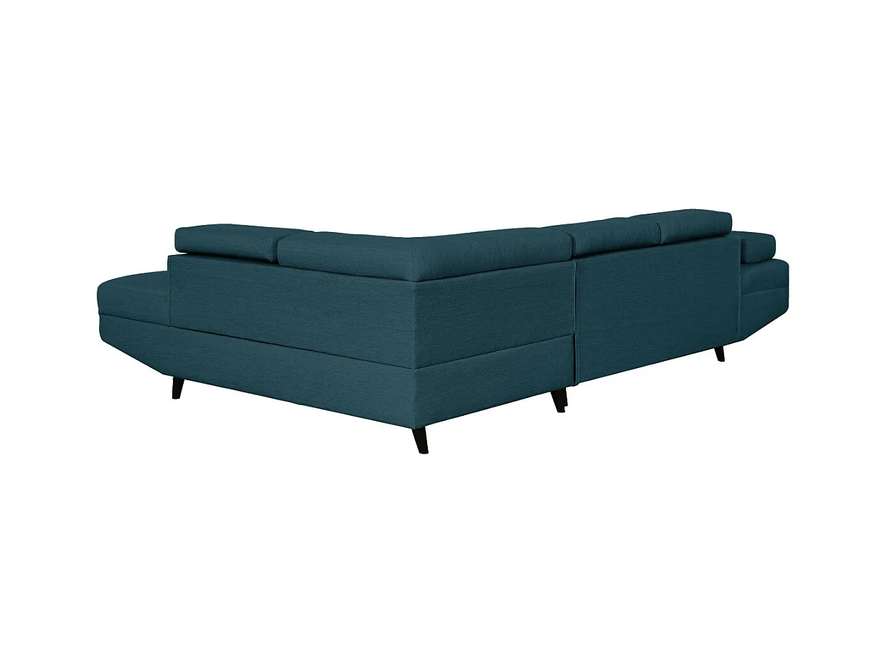 Canapé d'angle droit convertible Rio Scandinave avec coffre en tissu - Bleu, Pieds noir - L271 x P192 x H70cm - Loungitude