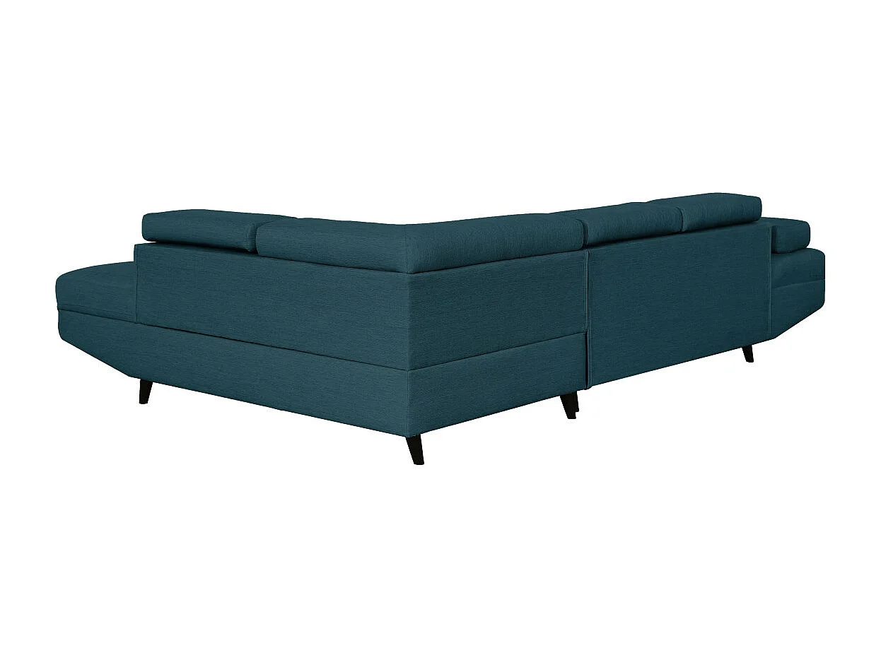 Canapé d'angle droit convertible Rio Scandinave avec coffre en tissu - Bleu, Pieds noir - L271 x P192 x H70cm - Loungitude
