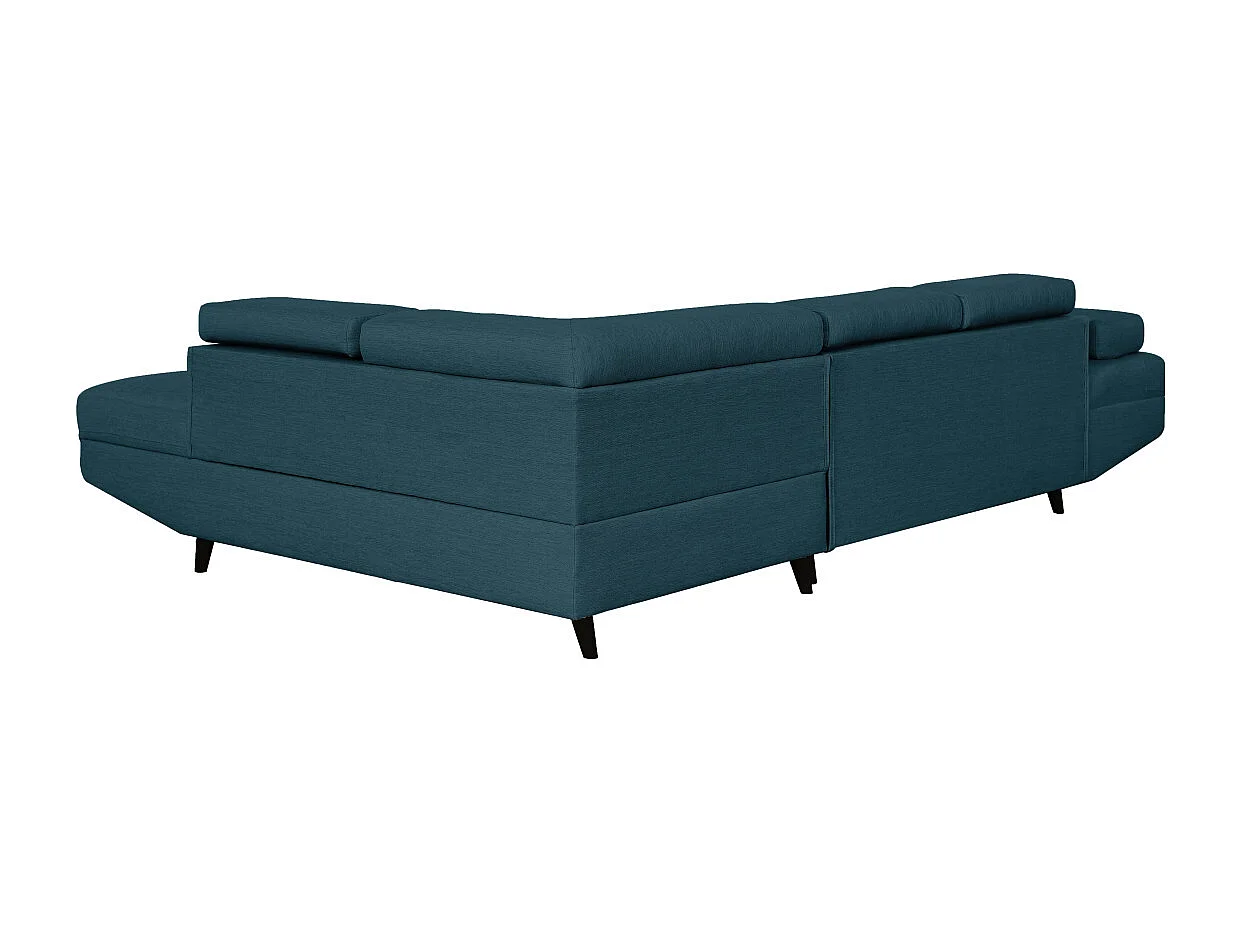 Canapé d'angle droit convertible Rio Scandinave avec coffre en tissu - Bleu, Pieds noir - L271 x P192 x H70cm - Loungitude