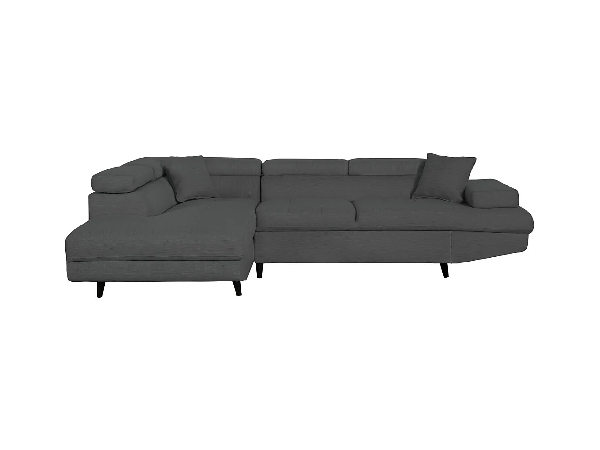 Canapé d'angle gauche convertible Rio Scandinave avec coffre en tissu - Gris anthracite, Pieds noir - L271 x P192 x H70cm - Loungitude