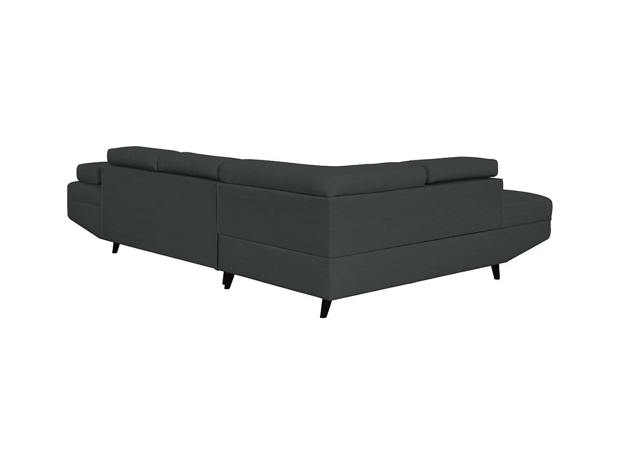 Canapé d'angle gauche convertible Rio Scandinave avec coffre en tissu - Gris anthracite, Pieds noir - L271 x P192 x H70cm - Loungitude