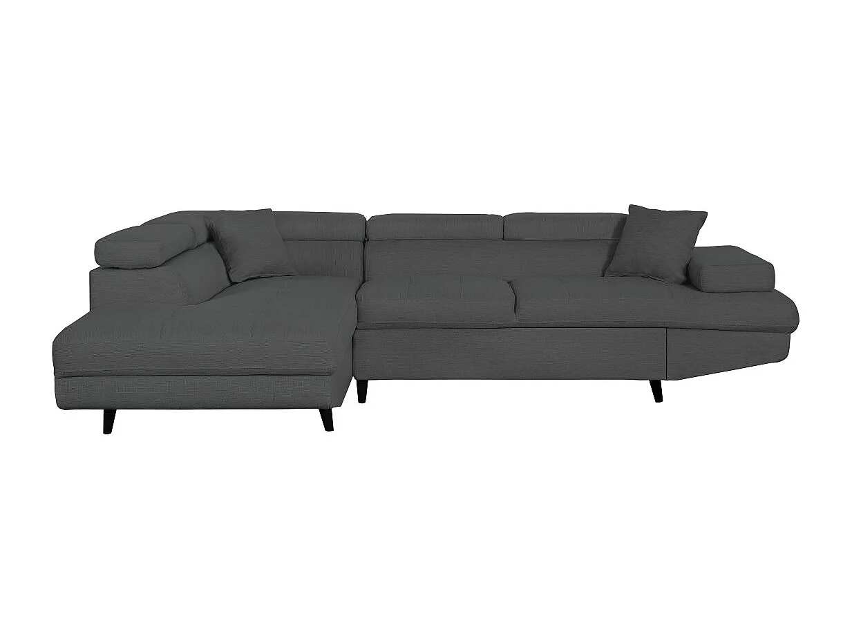 Canapé d'angle gauche convertible Rio Scandinave avec coffre en tissu - Gris anthracite, Pieds noir - L271 x P192 x H70cm - Loungitude
