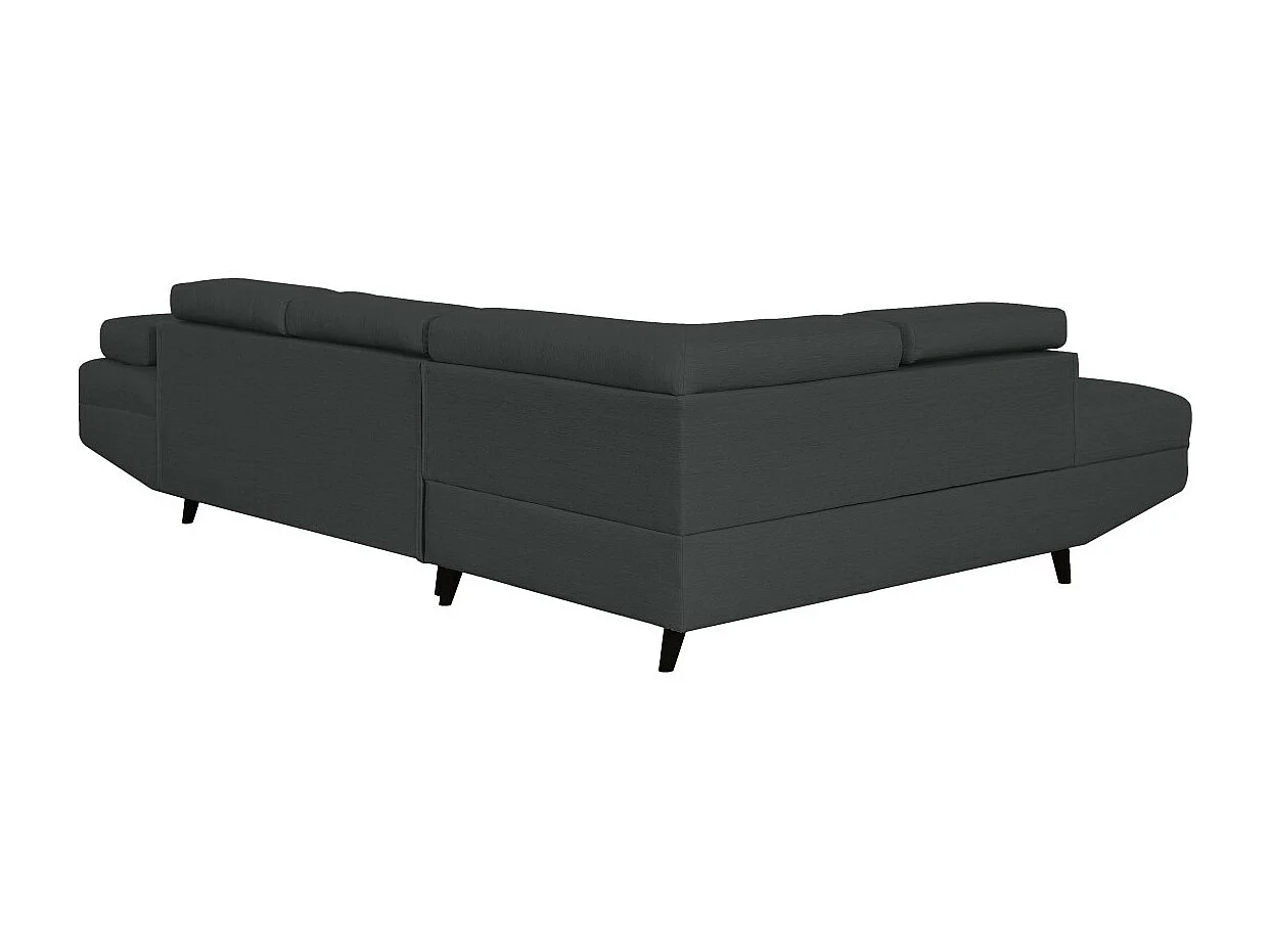 Canapé d'angle gauche convertible Rio Scandinave avec coffre en tissu - Gris anthracite, Pieds noir - L271 x P192 x H70cm - Loungitude