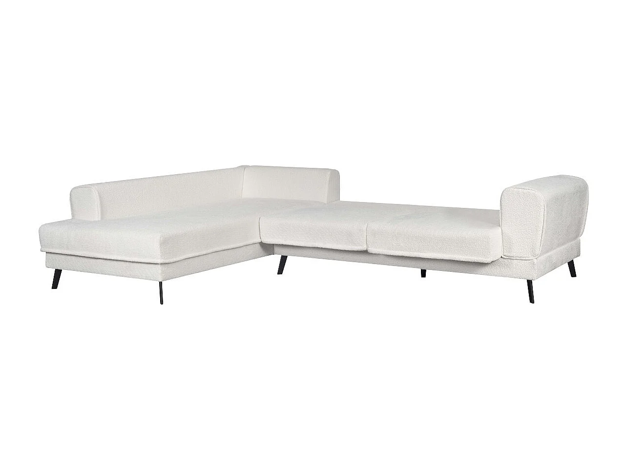 Canapé d'angle gauche 4 places India convertible 2 coffres en bouclettes - Blanc - L304 x 212 x 86cm - Loungitude