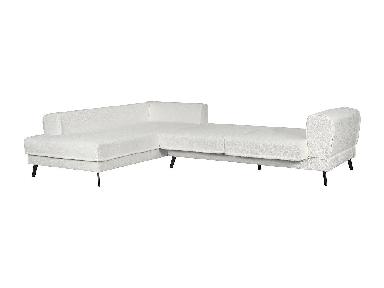Canapé d'angle gauche 4 places India convertible 2 coffres en bouclettes - Blanc - L304 x 212 x 86cm - Loungitude