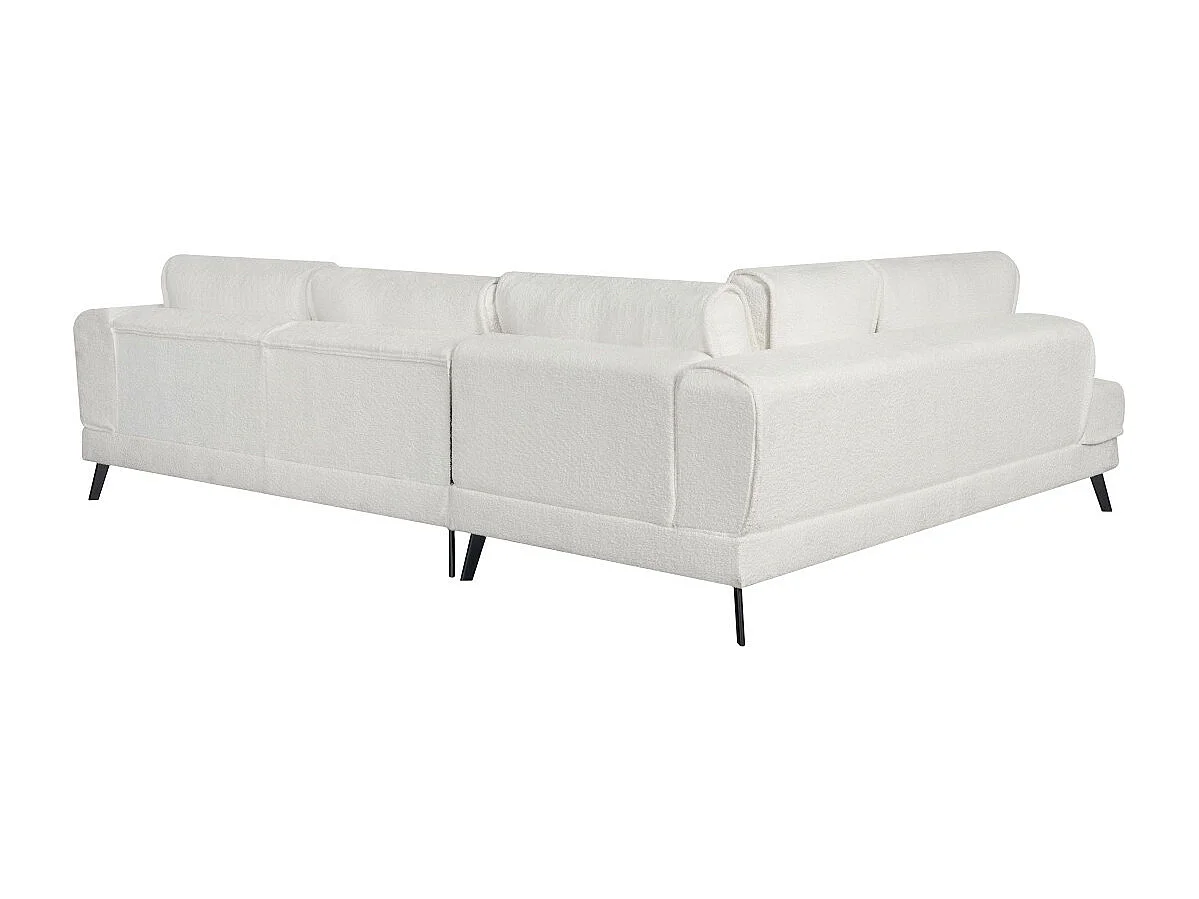 Canapé d'angle gauche 4 places India convertible 2 coffres en bouclettes - Blanc - L304 x 212 x 86cm - Loungitude