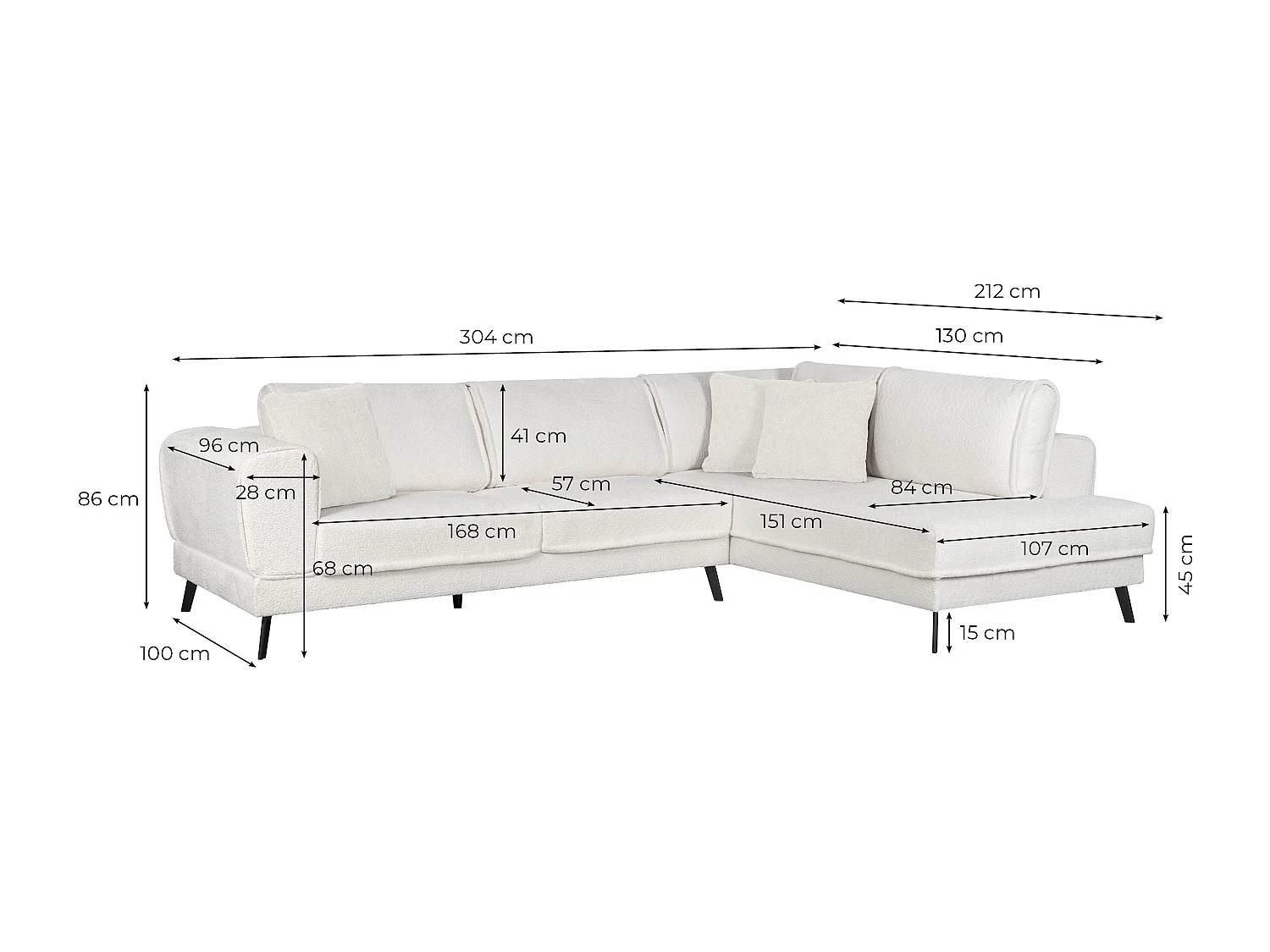 Canapé d'angle gauche 4 places India convertible 2 coffres en bouclettes - Blanc - L304 x 212 x 86cm - Loungitude