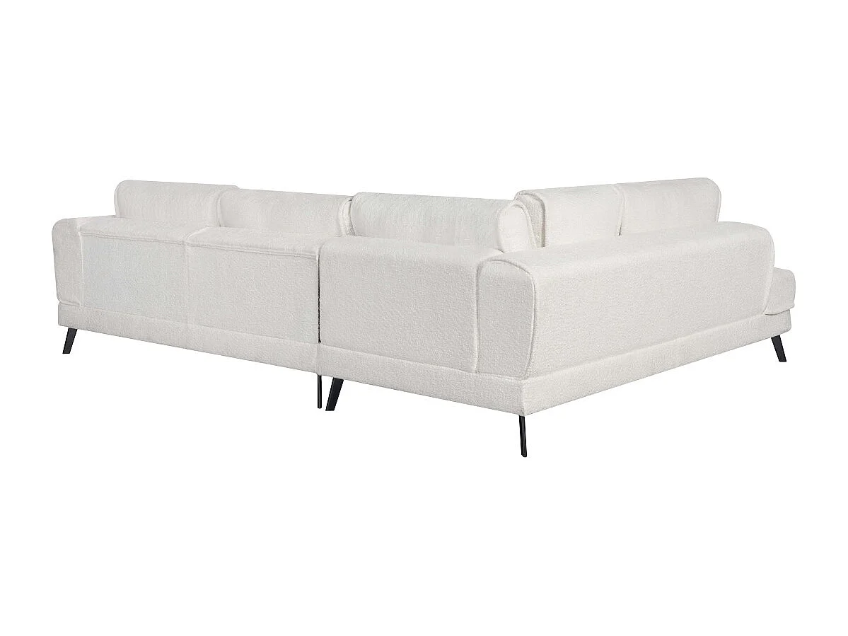 Canapé d'angle gauche 4 places India convertible 2 coffres en bouclettes - Blanc - L304 x 212 x 86cm - Loungitude