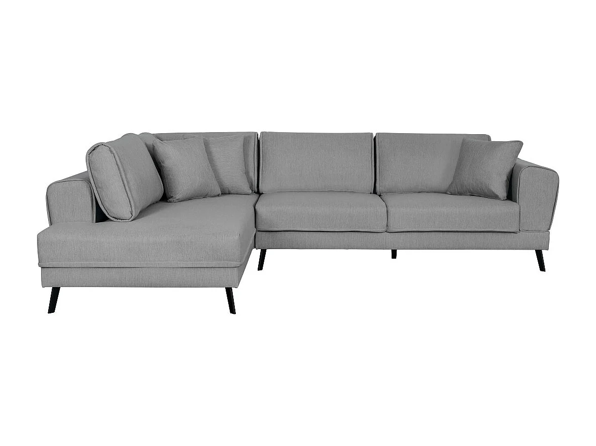 Canapé d'angle gauche 4 places India convertible 2 coffres en tissu - Gris clair - L304 x 212 x 86cm - Loungitude
