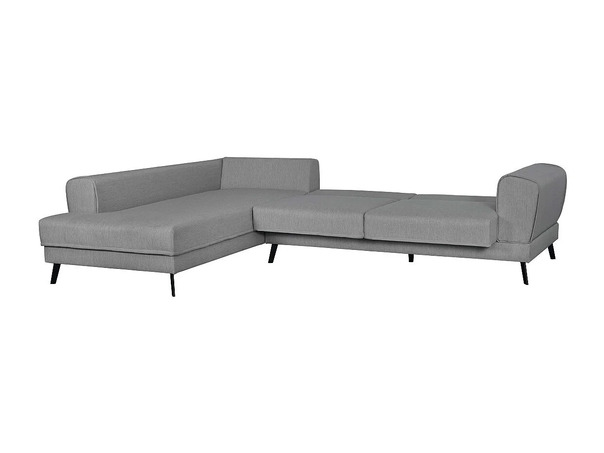 Canapé d'angle gauche 4 places India convertible 2 coffres en tissu - Gris clair - L304 x 212 x 86cm - Loungitude