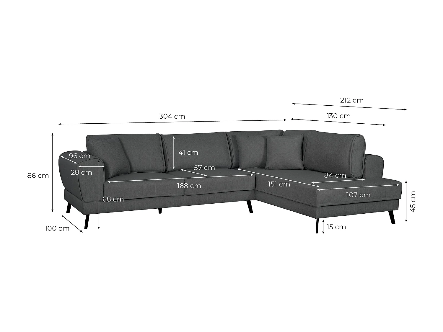 Canapé d'angle gauche 4 places India convertible 2 coffres en tissu - Gris clair - L304 x 212 x 86cm - Loungitude