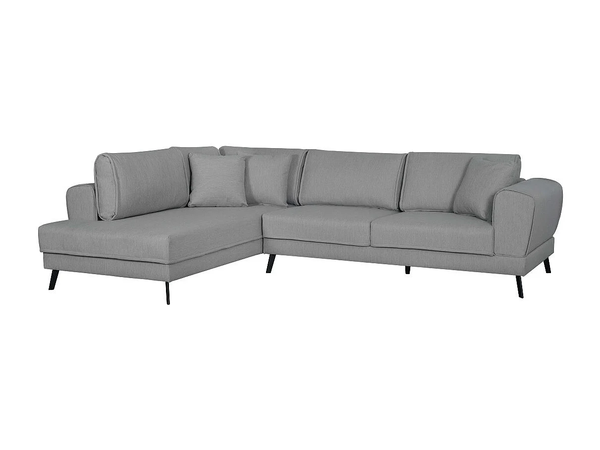 Canapé d'angle gauche 4 places India convertible 2 coffres en tissu - Gris clair - L304 x 212 x 86cm - Loungitude