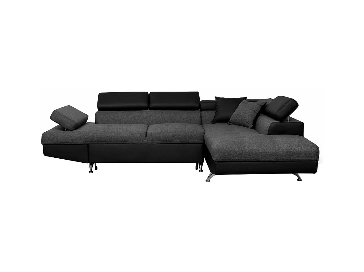 Canapé d'angle droit 5 places Rio Convertible avec coffre en tissu et simili - Gris/Noir - L271 x P192 x H70cm - Loungitude