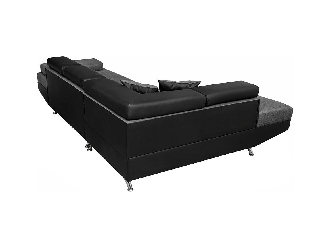 Canapé d'angle droit 5 places Rio Convertible avec coffre en tissu et simili - Gris/Noir - L271 x P192 x H70cm - Loungitude