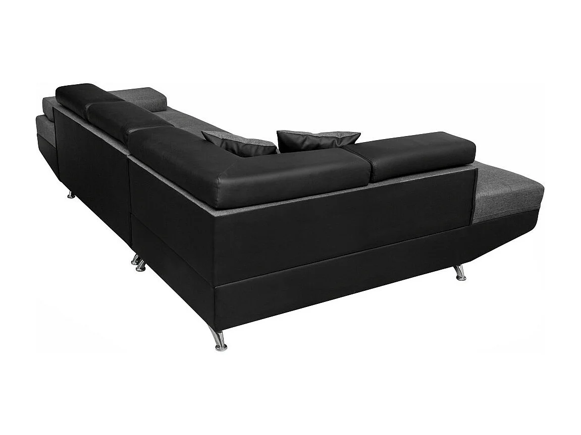 Canapé d'angle droit 5 places Rio convertible avec coffre en tissu et simili - Gris/Noir - L271 x P192 x H70cm - Loungitude