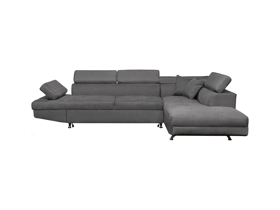 Canapé d'angle droit 5 places Rio Convertible avec coffre en microfibre - Gris - L271 x P192 x H70cm - Loungitude