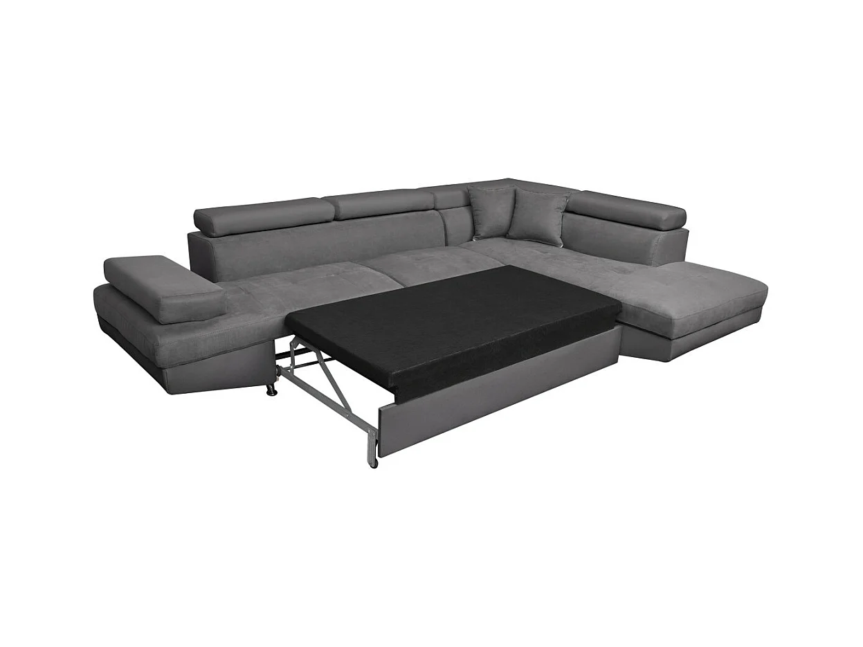 Canapé d'angle droit 5 places Rio Convertible avec coffre en microfibre - Gris - L271 x P192 x H70cm - Loungitude