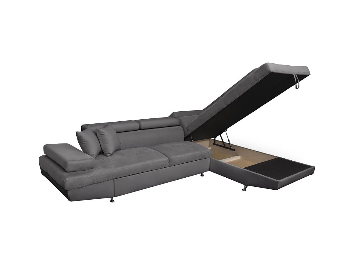 Canapé d'angle droit 5 places Rio Convertible avec coffre en microfibre - Gris - L271 x P192 x H70cm - Loungitude