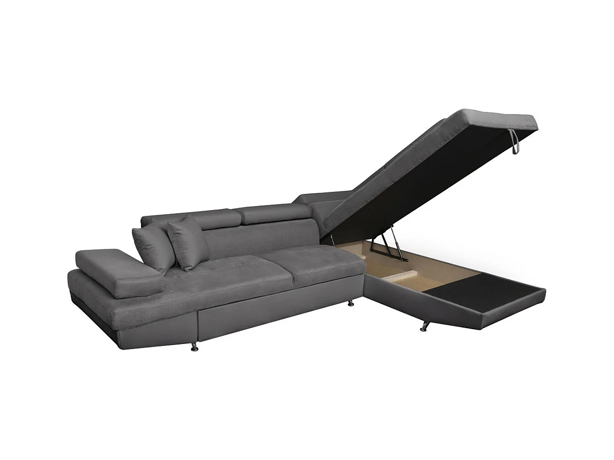 Canapé d'angle droit 5 places Rio Convertible avec coffre en microfibre - Gris - L271 x P192 x H70cm - Loungitude