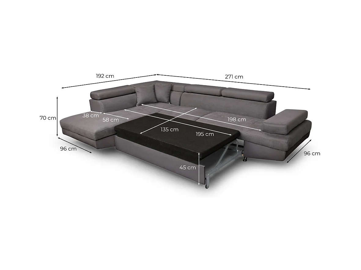 Canapé d'angle droit 5 places Rio Convertible avec coffre en microfibre - Gris - L271 x P192 x H70cm - Loungitude