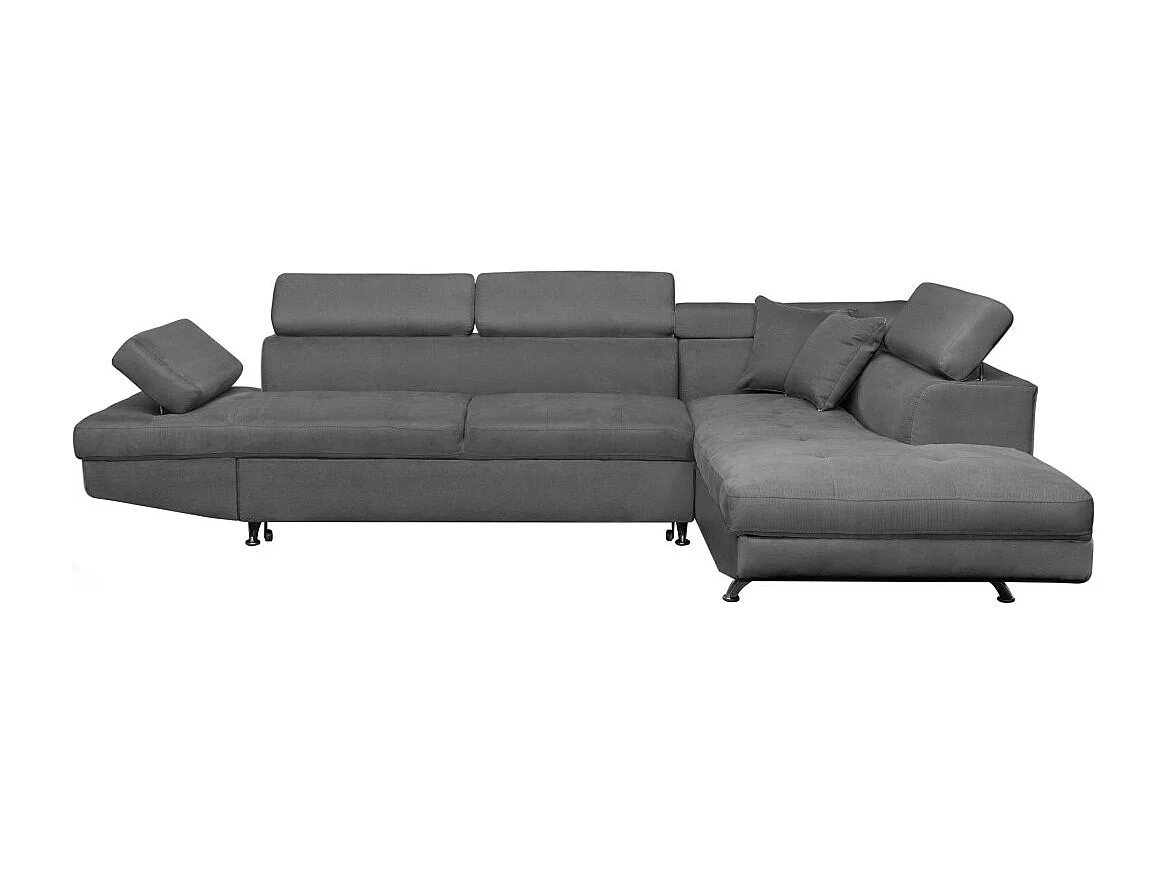 Canapé d'angle droit 5 places Rio convertible avec coffre en microfibre - Gris - L271 x P192 x H70cm - Loungitude